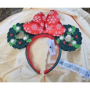Disney Parks Ears Minnie Christmas Holiday Pearl 2021 Wreath Bow Headband